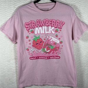 Strawberry Milk T-Shirt - Pink. Size medium